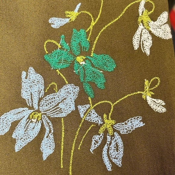 Ann Taylor Olive green Enbroidered A line lined Skirt pockets boho  size 2 - Picture 6 of 8